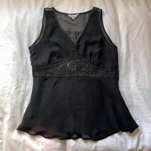 Black Bead-Embellished Sleeveless Blouse